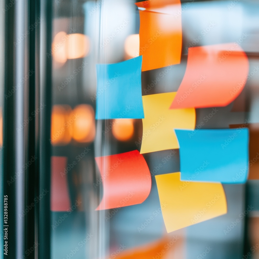 Aufkleber Collaborative Innovation Visualization Dynamic Post-It Brainstorming Wall with Vibrant Design Thinking Aesthetic - Modern Workspace Creativity and Strategic Planning Inspiration