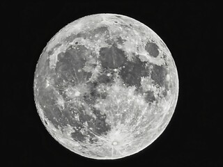 Detailed full moon close-up against night sky.