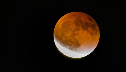 Lunar eclipse with a reddish moon in the night sky.