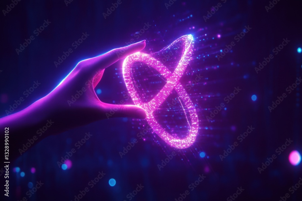 Aufkleber Futuristic Technology Infinite Connection Touching Digital Hologram in Cyberspace Virtual Reality Game Innovation