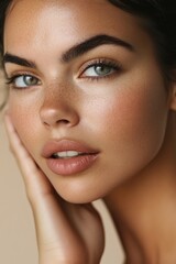 Obraz premium Portrait of Woman with Dark Skin Applying Skincare Cream in Spa Setting with Glowing Natural Beauty