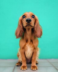 Millennial-Approved Pet Companion Adorable Cocker Spaniel Puppy in Minimalist Teal Setting - Emotional Wellness and Urban Pet Lifestyle Content