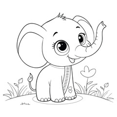 Cute Elephant children coloring book, drawing book, coloring page