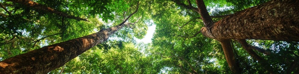 Fototapeta premium Regenerative Forestry Visualization Immersive Canopy Ecosystem Perspective - Climate Solutions, Sustainable Environmental Preservation and Carbon Sequestration Innovation