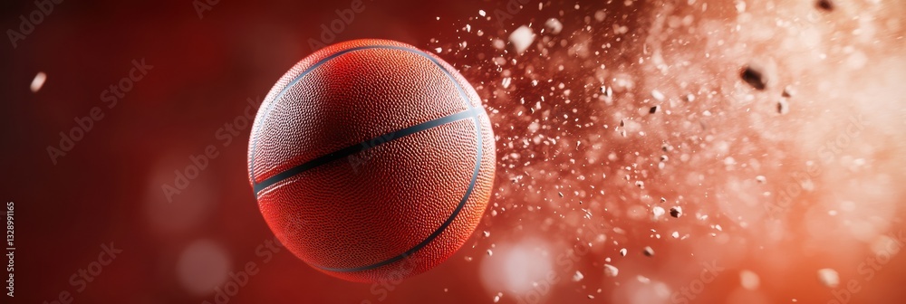 Poster Dynamic Sports Performance Visualization Cinematic Basketball Explosion with Particle Burst - High-Impact Athletic Achievement in 8K Ultra-Resolution