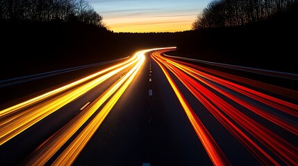 Night highway with light trails.