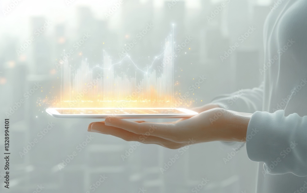 Poster Financial Growth Analysis Business Chart Graph Concept with Holographic Data Interface and Modern Digital Design