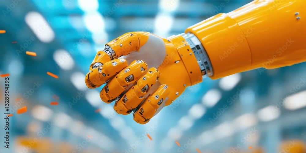 Aufkleber Next-Gen Industrial Robotics Vibrant Yellow AI-Driven Robotic Arm Revolutionizing Advanced Manufacturing with Precision Engineering and Smart Automation Technologies