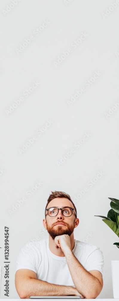 Aufkleber minimalist remote work aesthetic gen z professional in thoughtful pose, inspiring digital nomad prod