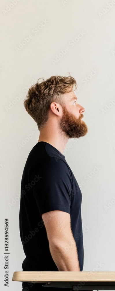 Poster minimalist remote work portrait trendsetting millennial professional in side profile with modern wor