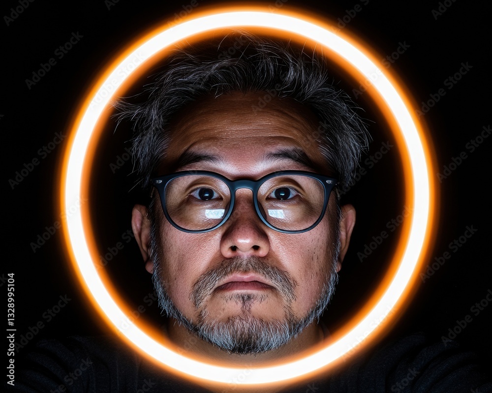 Leinwandbilder biohacking focus and performance minimalist digital portrait with luminous neon framing - next-gen p