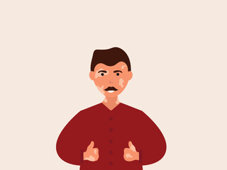 Portrait of a happy young man with vitiligo. Close up of man with skin disorder. male character with vitiligo. Vector illustration on isolated background.