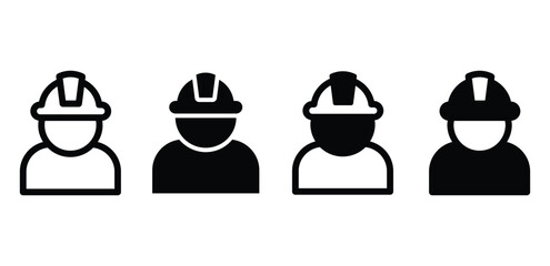 Construction Worker with Hard Hats Icons Black and White Color Vector Design