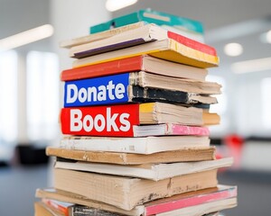 Sustainable Community Impact Vibrant Donate Books Collection Inspiring Knowledge Sharing, Literary Empowerment, and Social Responsibility in Modern Urban Spaces