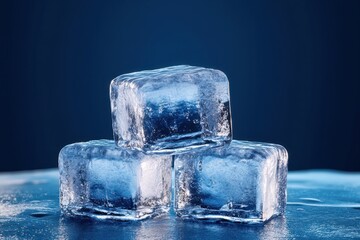 Ice Cube Display Stage Blue Background for Product Presentation Clean Studio Template