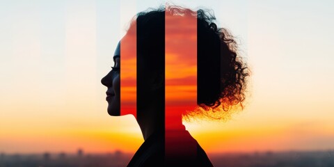 Empowered Silhouette Dynamic Personal Branding Portrait with Sunset Gradient Overlay - Innovative Self-Expression and Professional Identity Visualization