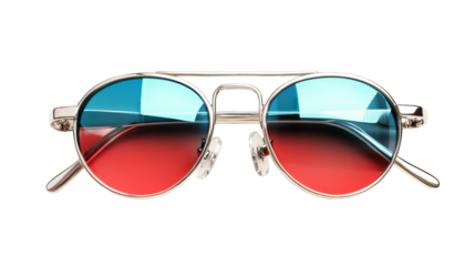 Png of Stylish round sunglasses with blue and red gradient lenses on transparent background.