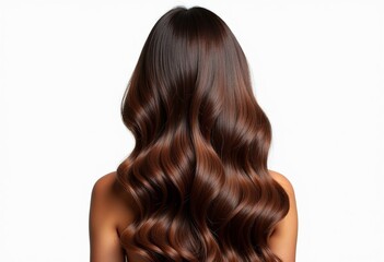 Experience hyperrealism in this photo of shiny, healthy brunette hair with natural highlights, perfectly isolated against a pure white background, offering unmatched detail and clarity.

