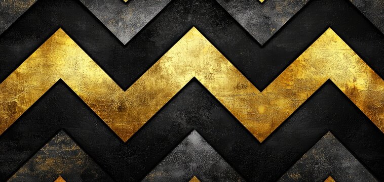 Seamless bold black and gold Art Deco stepped chevron, refined vintage luxury pattern, sophisticated high-end 1920s refinement