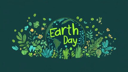 Vibrant Earth Day Illustration with Lush Greenery, Floral Elements, and a Globe Design for Eco-Friendly Themes