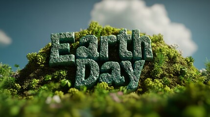 Green Landscape Mound with Text Displaying Earth Day Celebration Theme for Environmental Awareness Promotion