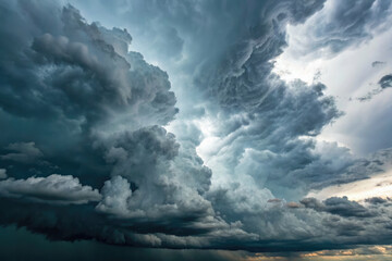 Towering storm clouds fill the sky, foreboding a powerful weather event on the horizon.