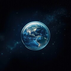 Fototapeta premium A planet encased in a bubble floating in outer space