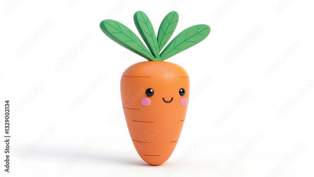 Aufkleber 3d rendered cute carrot with smiling face and minimal style, featuring smooth textures and vibrant c
