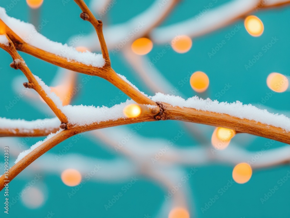 Poster serene winter wonderland minimalist frost-kissed branch with golden bokeh - tranquil nordic aestheti