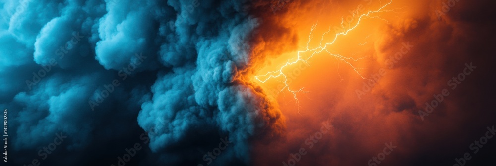 Poster climate crisis visualization dramatic atmospheric lightning collision - immersive environmental data