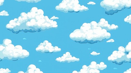 A bright blue sky filled with fluffy white clouds, creating a serene and uplifting atmosphere.
