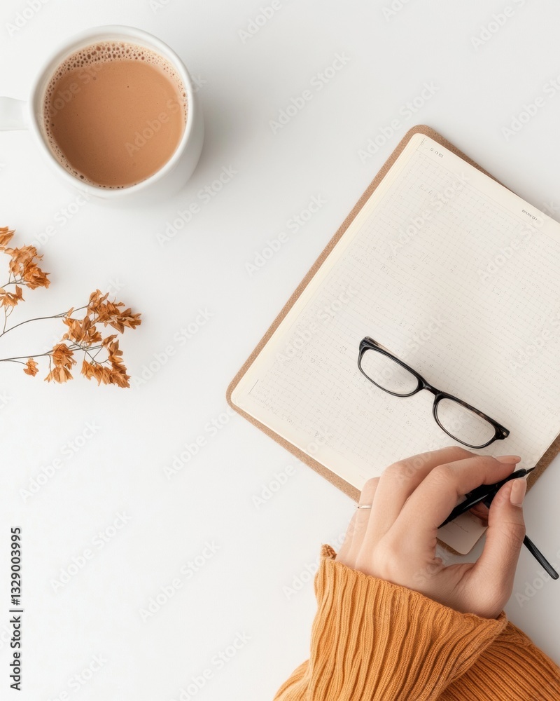 Poster mindful productivity aesthetic minimalist workspace design with warm autumn tones - creative profess