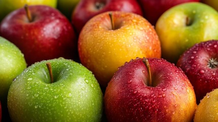 Vibrant Tapestry of Red, Green, and Yellow Apples on Display