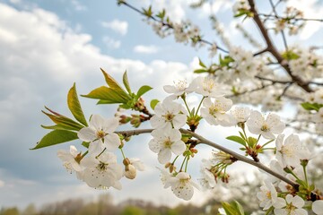 Fototapeta premium White cherry flowers on spring time