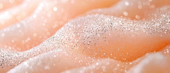 Obraz premium Dreamy Apricot Waves, an ethereal blend of soft apricot and misty white hues, featuring shimmering particles and a gentle bokeh effect for a luxurious, atmospheric feel.