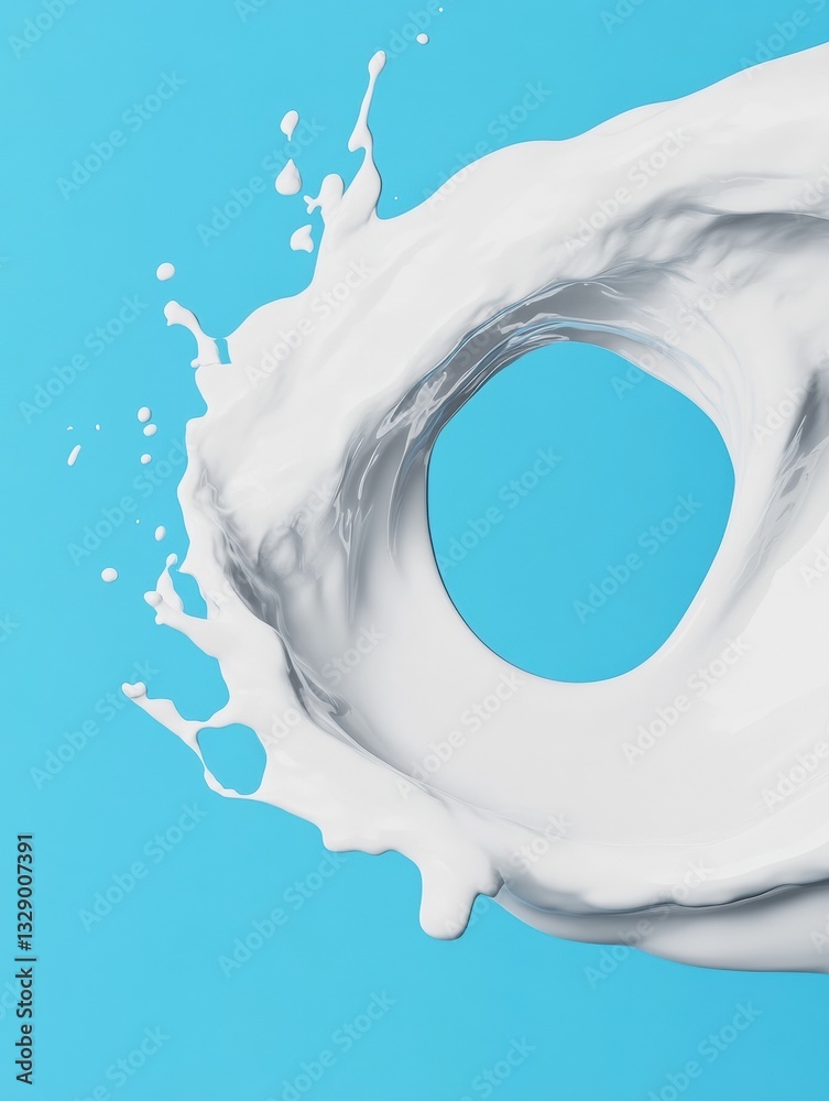 Poster minimalist liquid dynamics high-contrast milk splash visualization - cutting-edge digital design for