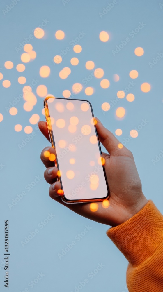 Poster Immersive Digital Connection Gen Z Minimalist Smartphone Interface with Soft Bokeh Lighting - Innovative Tech Lifestyle and Emotional User Experience