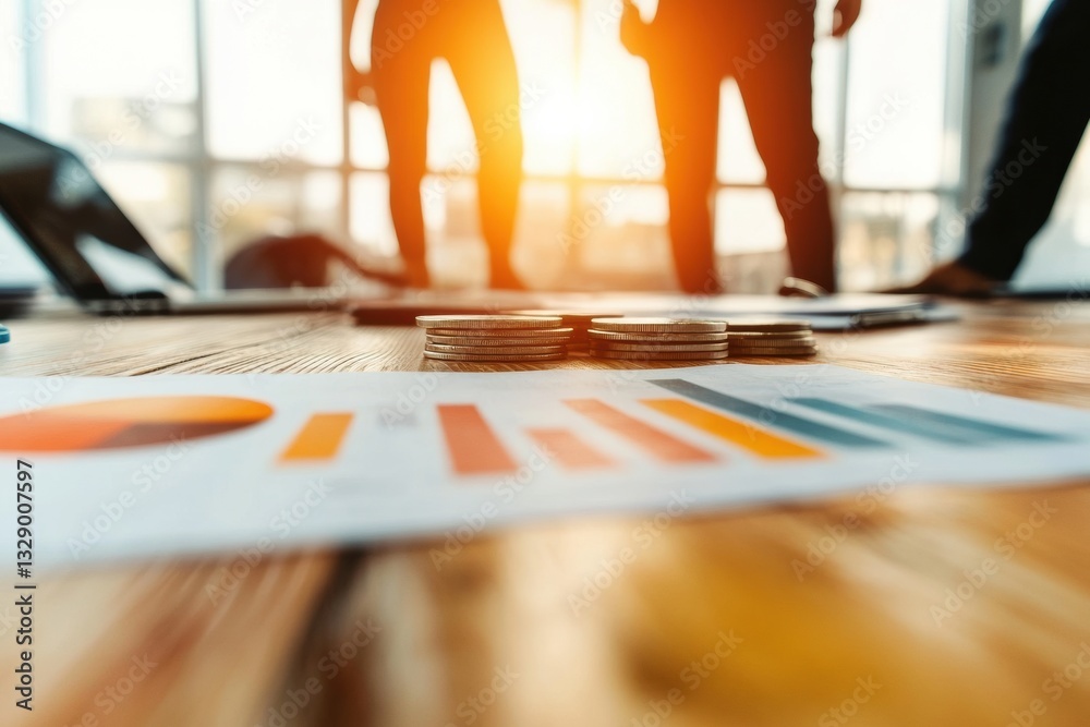 Poster dynamic financial strategy visualization minimalist investment analysis with golden hour lighting - 