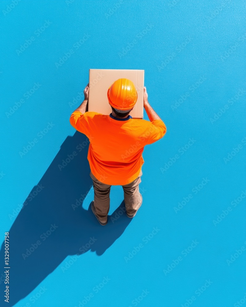 Fototapete Minimalist Logistics Workflow Vibrant Gen Z Warehouse Worker in High-Visibility Orange Optimizing Operational Efficiency with Smart Inventory Management