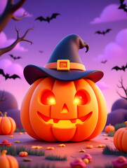 3D rendering of Halloween scene pumpkin monster 3D horror background
