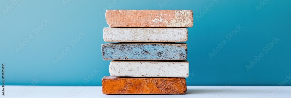 Poster minimalist industrial texture artisanal clay brick stack showcasing sustainable architecture materia