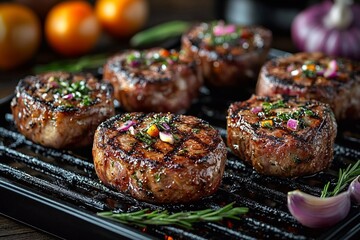 Grilled steaks on a barbecue showcasing juicy texture and vibrant seasoning
