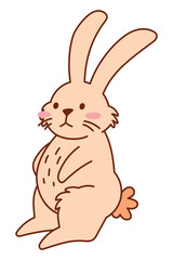 Cute Fluffy Rabbit with Whiskers Stands on Hind Legs. Adorable Hand Drawn Bunny Illustration. Playful Cartoon Animal for Kids, Easter, Stickers, Prints, and Digital Projects