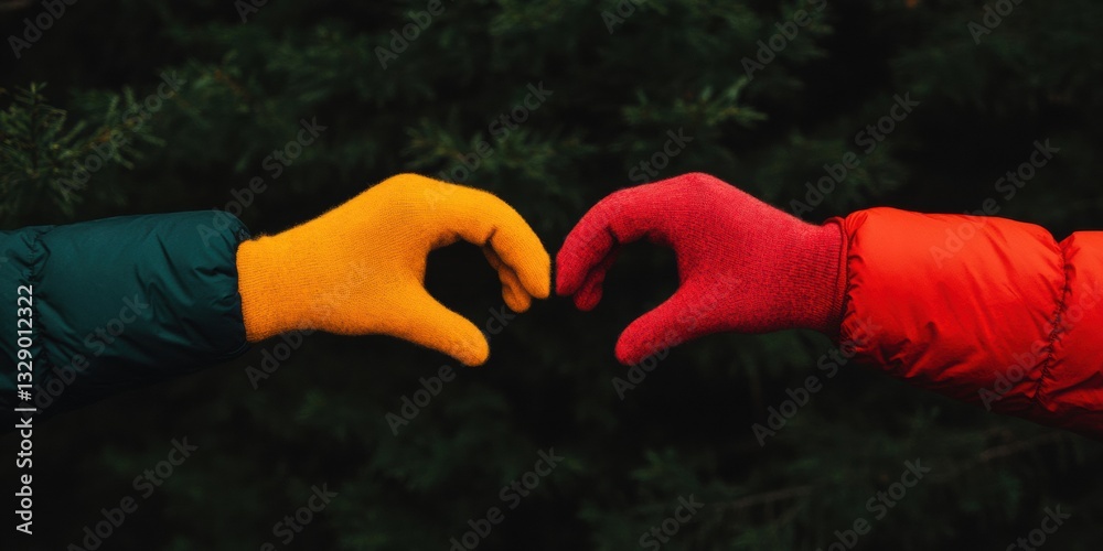 Aufkleber minimalist love expression vibrant winter gloves creating synchronized heart gesture - emotional con
