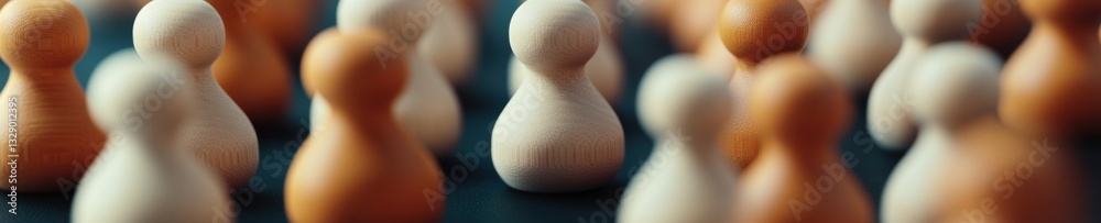 Poster inclusive leadership dynamics minimalist wooden team figures representing diverse organizational hie