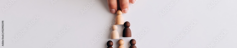 Poster Inclusive Leadership Dynamics Minimalist Wooden Figures Representing Diverse Workforce Hierarchy and Collaborative Organizational Structure in Modern Business Ecosystem