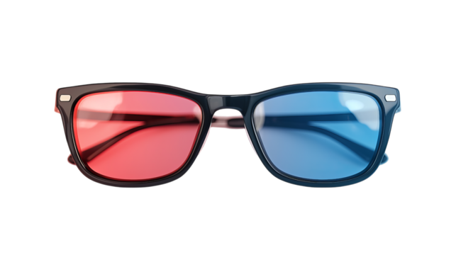 Png of Stylish black 3D glasses with red and blue lenses for an immersive viewing experience on transparent background.