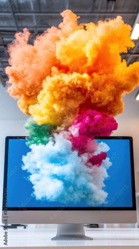 Aufkleber Explosive Digital Creativity Vibrant Cloud Computing Visualization with Multicolor Data Explosion - Immersive Tech Innovation for Next-Gen Marketing Strategies