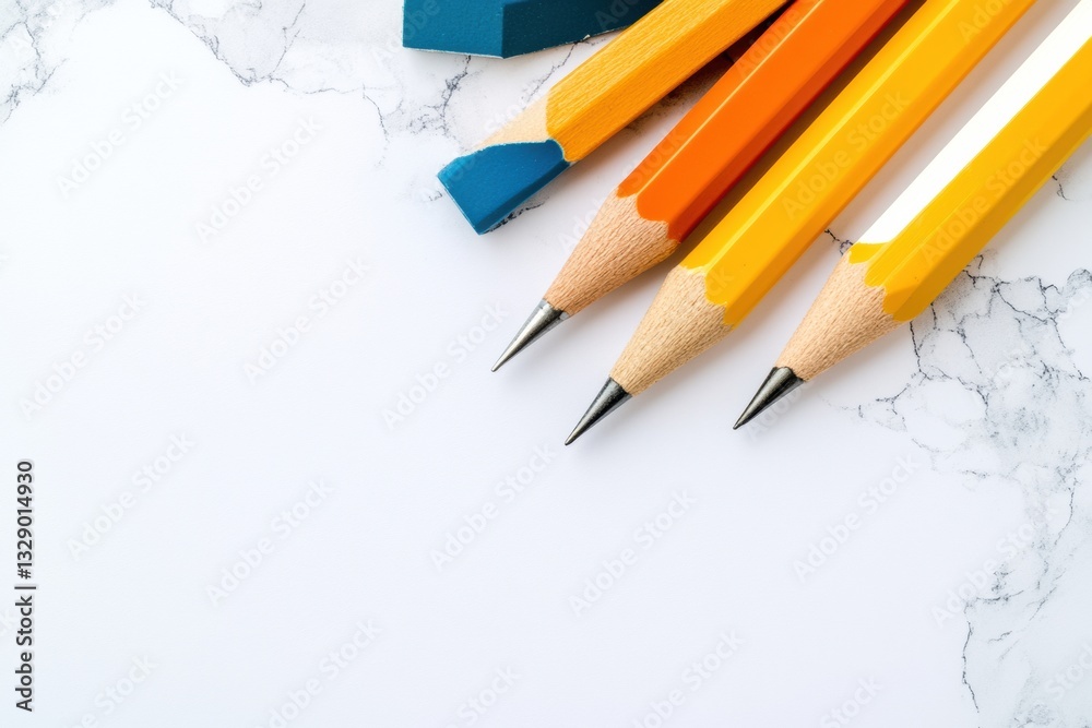 Poster minimalist design planning vibrant architectural pencils on marble surface - creative workspace inno