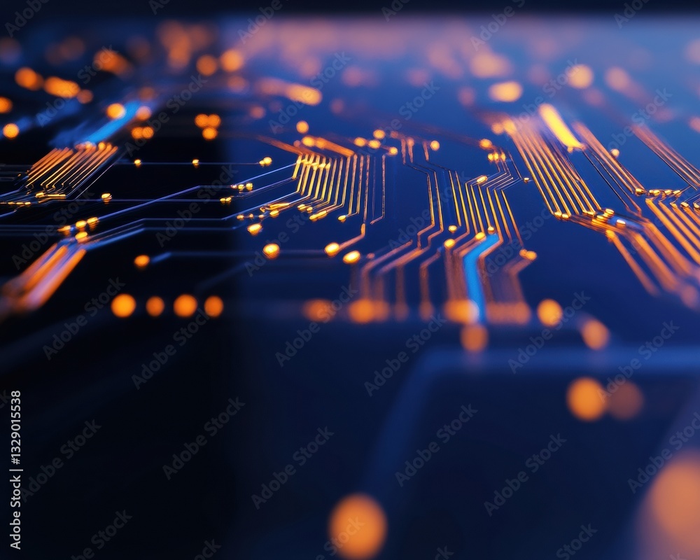 Poster Futuristic Digital AI Circuit Architecture Luminescent Quantum Computing Interface Visualizing Cutting-Edge Technology Innovation for Next-Generation Machine Learning Ecosystems